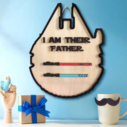 Personalized Light Saber Plaque I Am Their Father Wooden Sign Father's Day Gift-Blongser