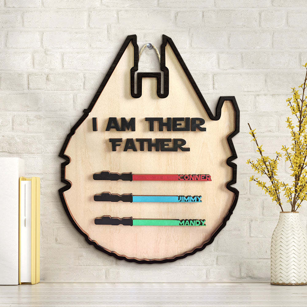Personalized Light Saber Plaque I Am Their Father Wooden Sign Father's Day Gift-Blongser