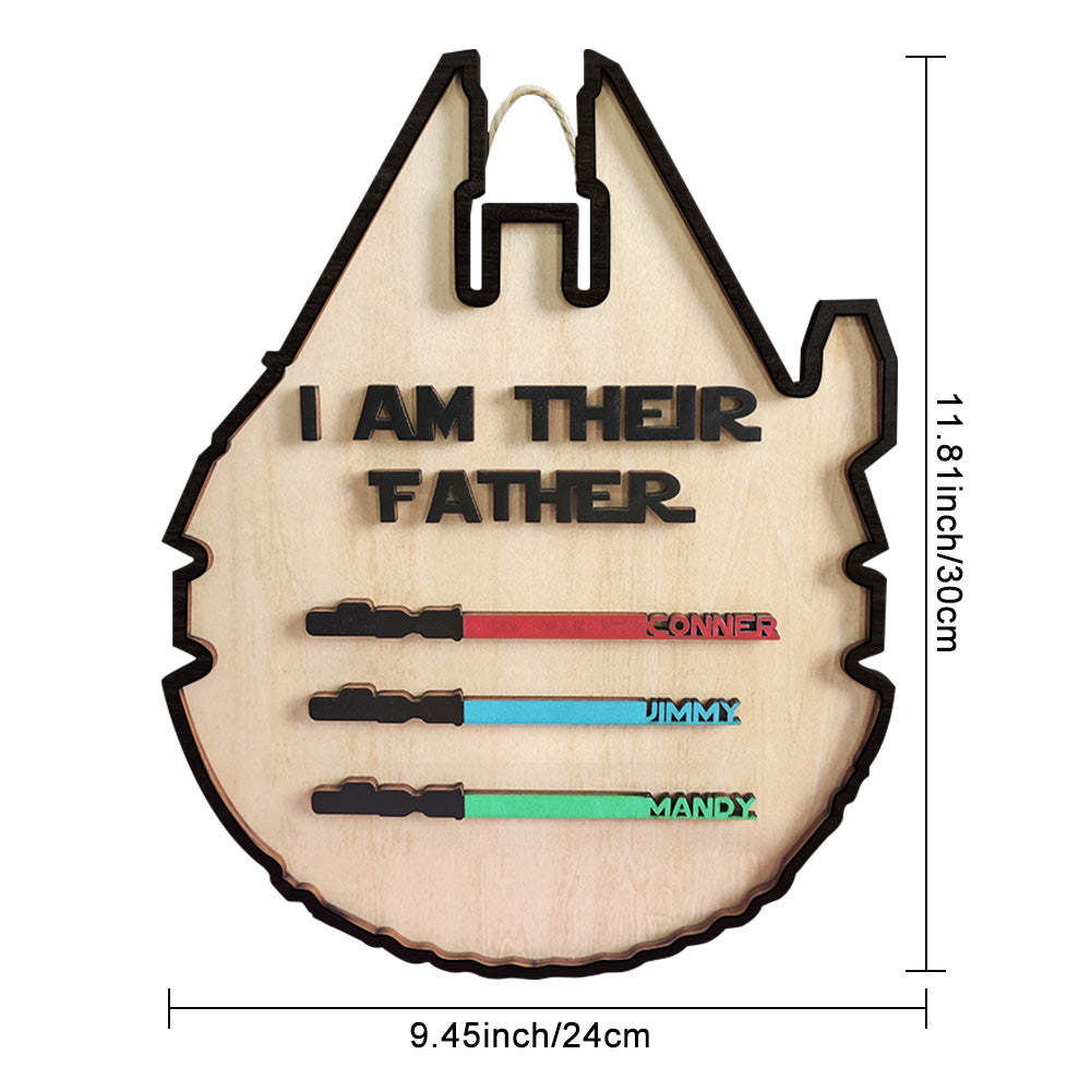 Personalized Light Saber Plaque I Am Their Father Wooden Sign Father's Day Gift-Blongser
