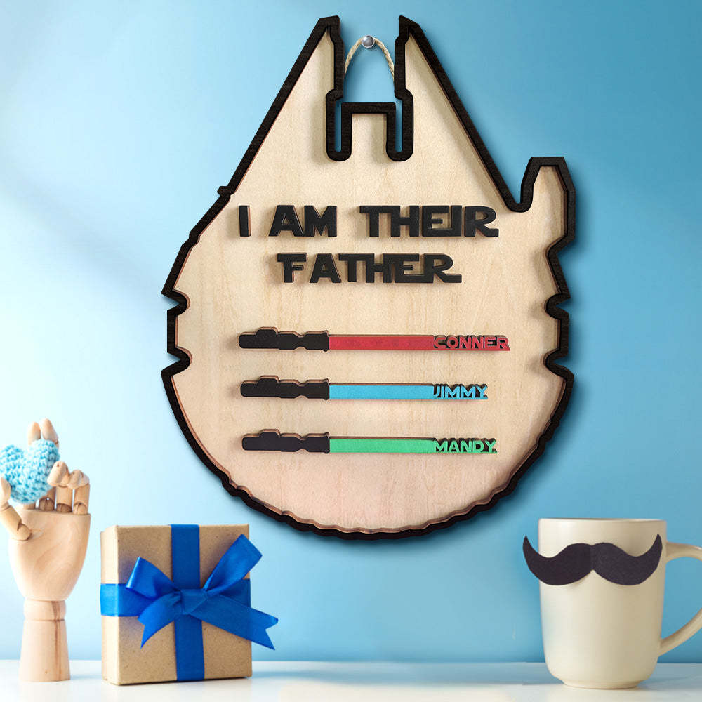 Personalized Light Saber Plaque I Am Their Father Wooden Sign Father's Day Gift-Blongser