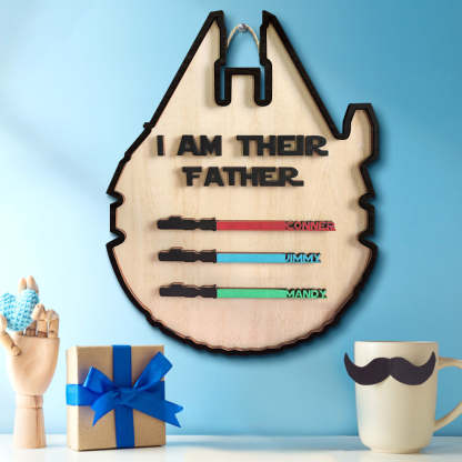 Personalized Light Saber Plaque I Am Their Father Wooden Sign Father's Day Gift-Blongser
