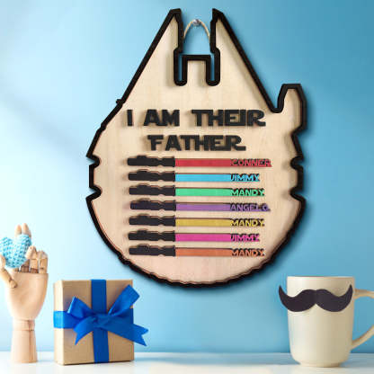 Personalized Light Saber Plaque I Am Their Father Wooden Sign Father's Day Gift-Blongser