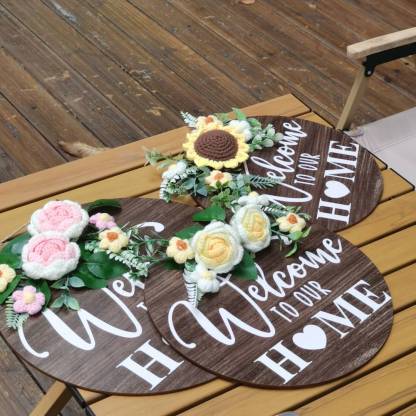 Welcome Door Sign Crocheted Flower Front Door Decorations Unique Gifts-Blongser