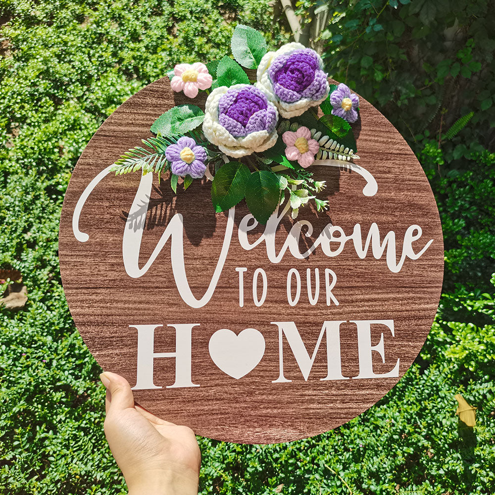Welcome Door Sign Crocheted Flower Front Door Decorations Unique Gifts-Blongser