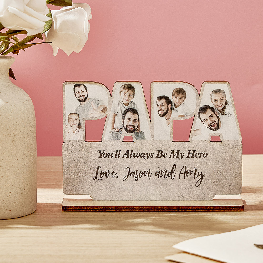 Personalized Papa Wooden Plaque Custom Photo Father's Day Plaque Gift for Papa-Blongser