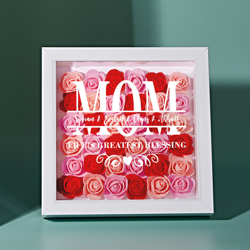Custom Flower Shadow Box Personalized Name Flower Shadowbox Frame Mother's Day Gift-Blongser
