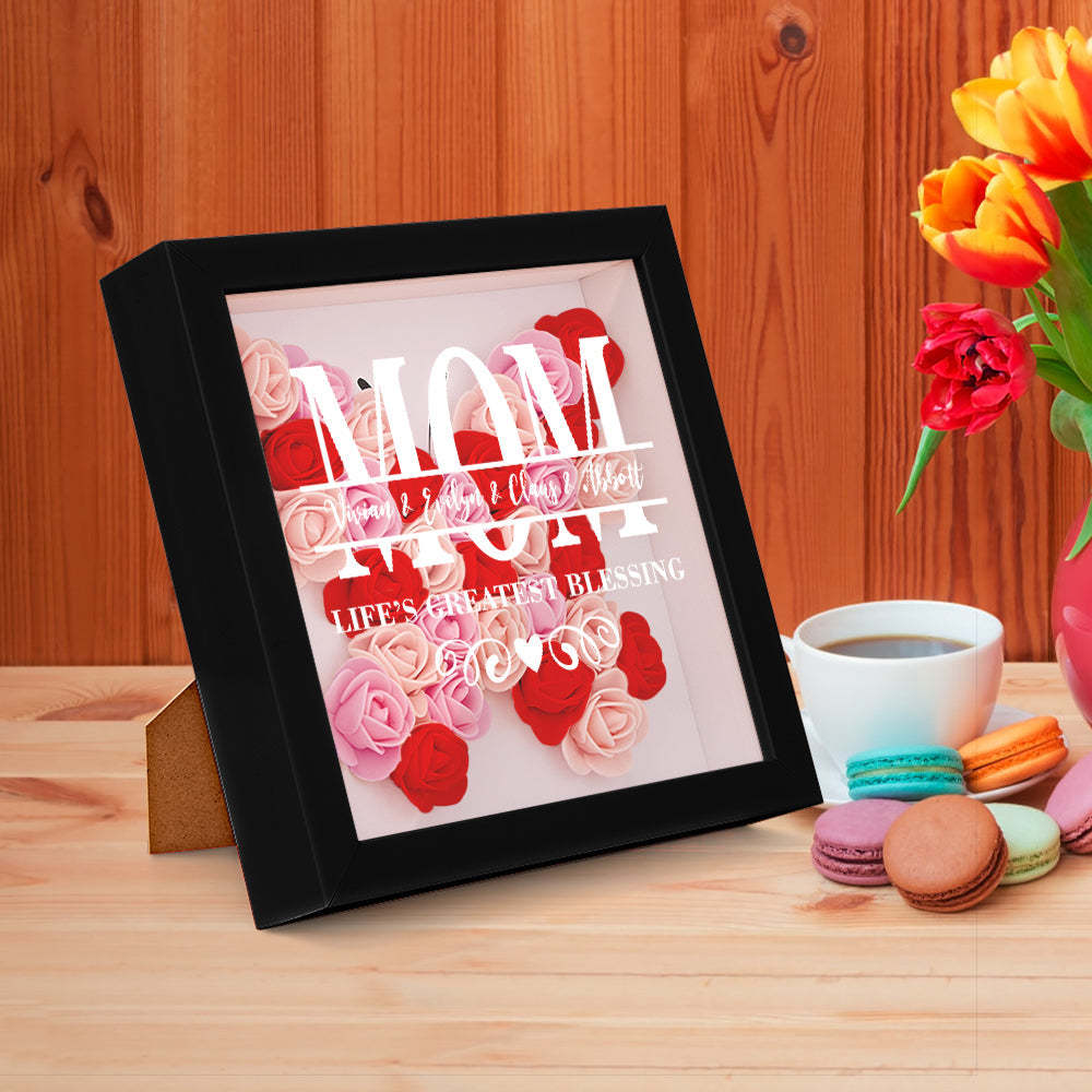 Custom Flower Shadow Box Personalized Name Flower Shadowbox Frame Mother's Day Gift-Blongser
