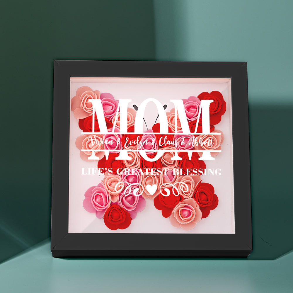 Custom Flower Shadow Box Personalized Name Flower Shadowbox Frame Mother's Day Gift-Blongser