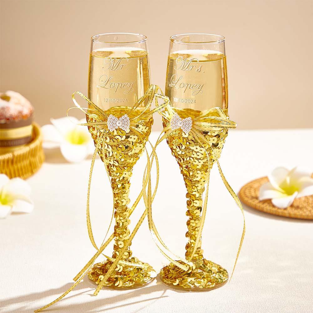Personalized Champagne Flutes and Cake Server Set for Bride and Groom Wedding Gift-Blongser