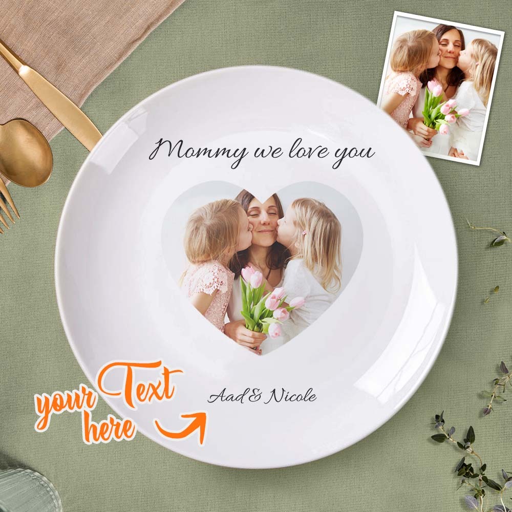 Custom Mother's Day Photo Plate Ceramic White Dinner Plate With Name Tableware-Blongser