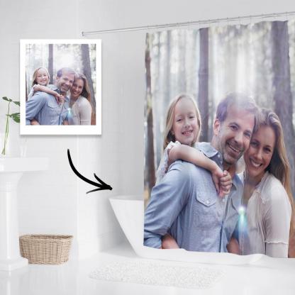 Custom Photo Shower Curtain Personalized Polyester Waterproof Backdrop - 6 Sizes-Blongser