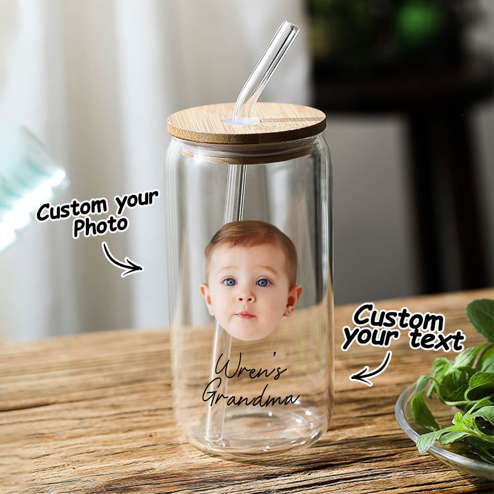 Personalized Face Tumbler Custom Glass Tumbler Glass Can Face Cup Gifts for Grandma-Blongser