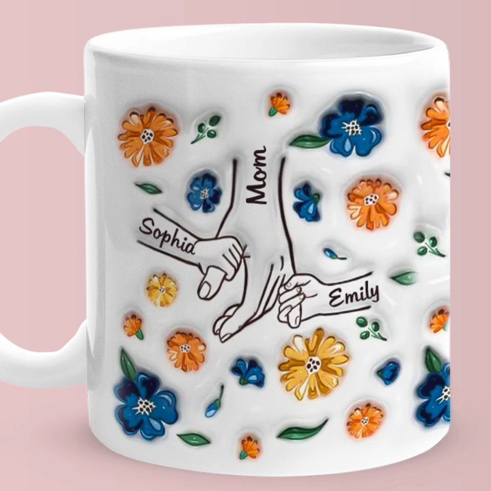 Hold My Hand Hold My Heart Family Personalized Custom 3D Inflated Effect Printed Mug - Perfect Mother's Day Gift For Mom and Grandma-Blongser