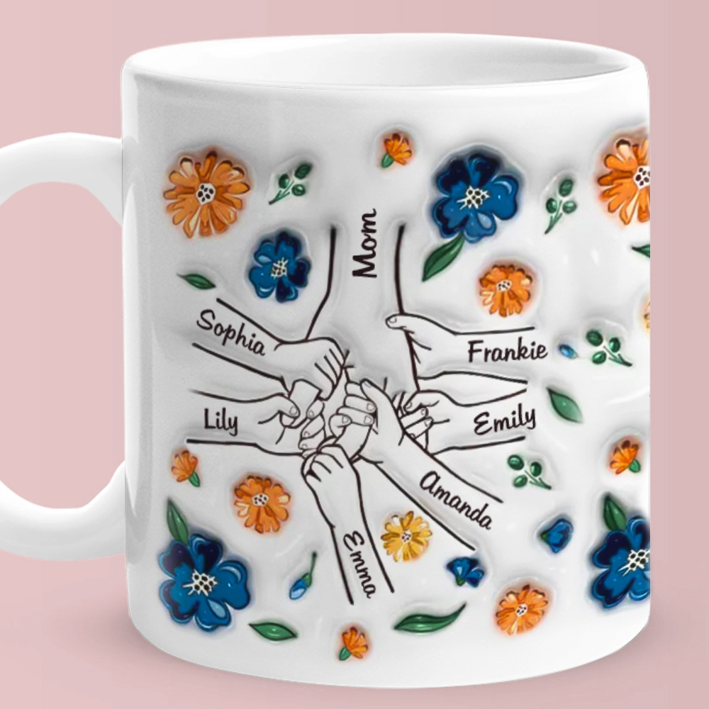 Hold My Hand Hold My Heart Family Personalized Custom 3D Inflated Effect Printed Mug - Perfect Mother's Day Gift For Mom and Grandma-Blongser