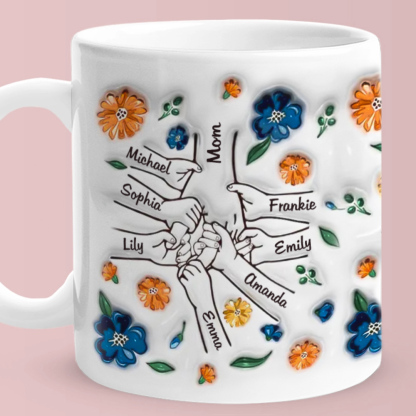 Hold My Hand Hold My Heart Family Personalized Custom 3D Inflated Effect Printed Mug - Perfect Mother's Day Gift For Mom and Grandma-Blongser