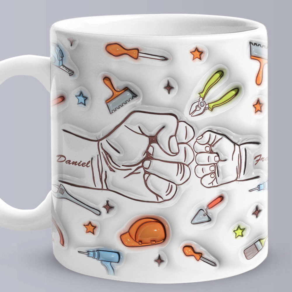 Personalized Names Mug Custom 1-6 Kids Fist Bump 3D Inflated Effect Printed Mug Creative Gift for Dad Grandpa Great Fixer-Blongser