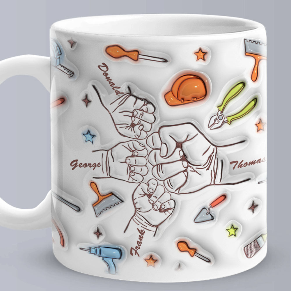Personalized Names Mug Custom 1-6 Kids Fist Bump 3D Inflated Effect Printed Mug Creative Gift for Dad Grandpa Great Fixer-Blongser