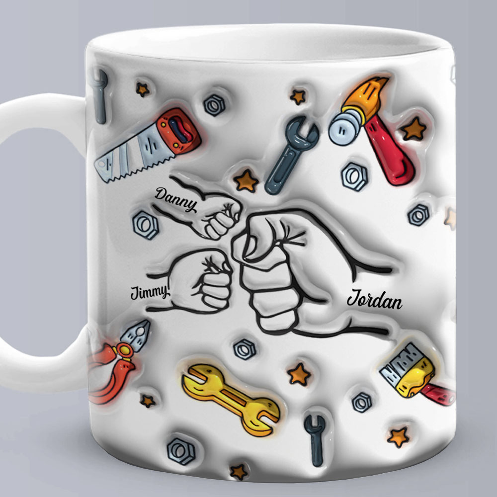 Personalized Names 1-6 Kids Custom 3D Inflated Effect Printed Mug - Perfect Father's Day Gift