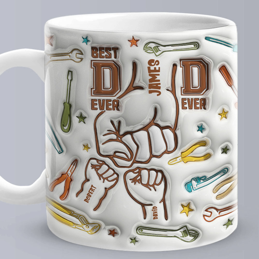 Personalized Names Custom 1-6 Kids 3D Inflated Effect Printed Mug - Perfect Father's Day Gift-Blongser