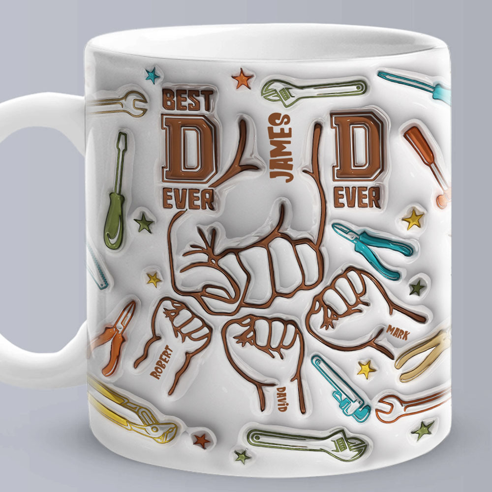 Personalized Names Custom 1-6 Kids 3D Inflated Effect Printed Mug - Perfect Father's Day Gift-Blongser