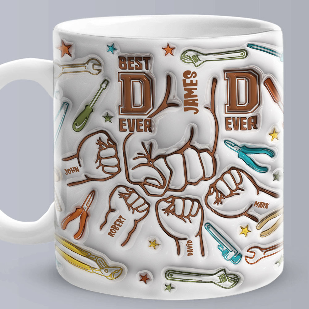 Personalized Names Custom 1-6 Kids 3D Inflated Effect Printed Mug - Perfect Father's Day Gift-Blongser