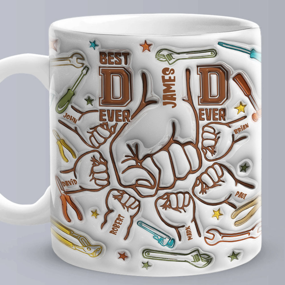 Personalized Names Custom 1-6 Kids 3D Inflated Effect Printed Mug - Perfect Father's Day Gift-Blongser