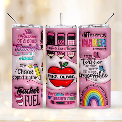 Personalized 3D Apple Pencil Design 20oz Skinny Tumbler Lid and Straw Back to School Gift for Teacher-Blongser