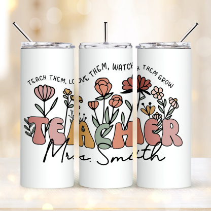 Personalized Wildflowers 20oz Name Skinny Tumbler with Straw Appreciation Gift for Teacher Back to School Gift-Blongser