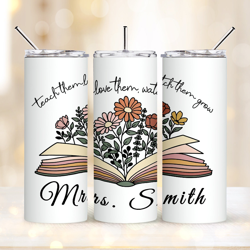 Personalized Wildflowers 20oz Name Skinny Tumbler with Straw Appreciation Gift for Teacher Back to School Gift-Blongser