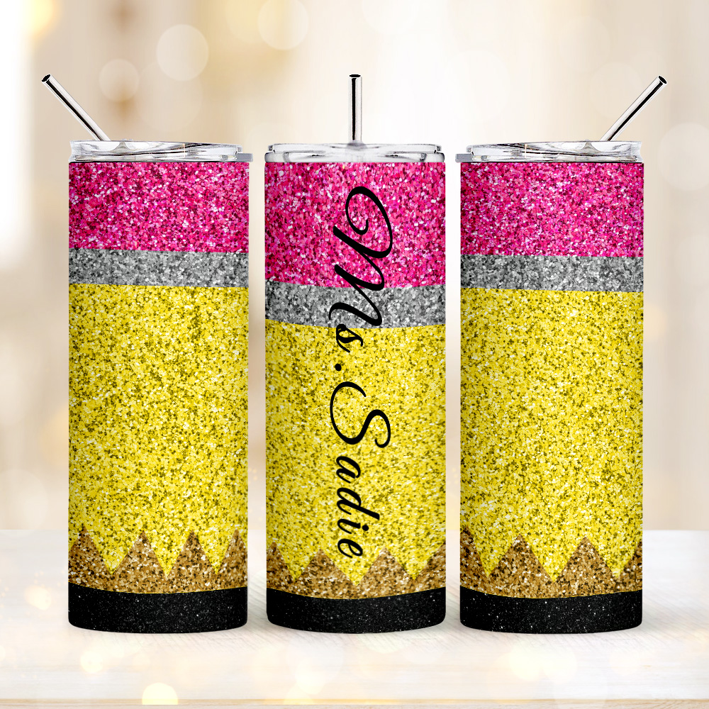 Personalized Glitter Apple 20oz Skinny Tumbler with Straw Back to School Appreciation Gift for Teacher-Blongser