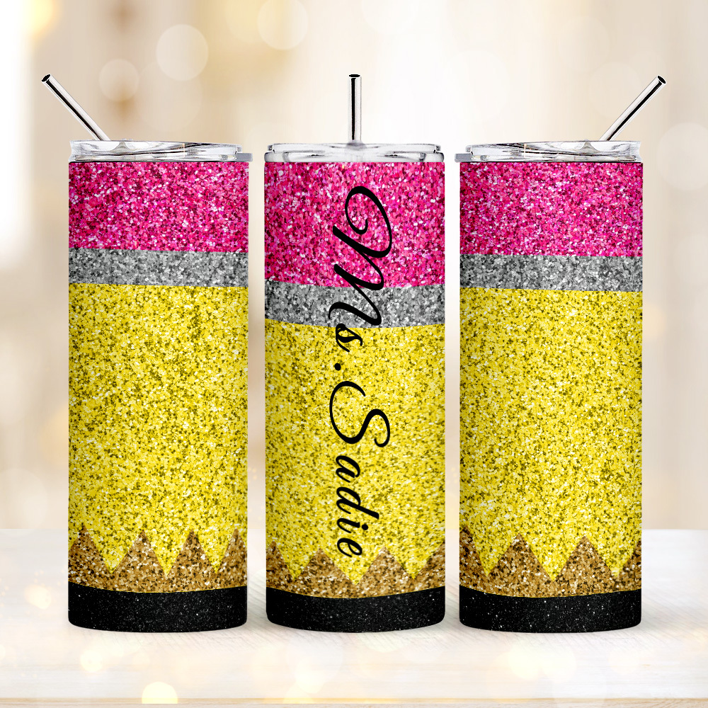 Personalized Glitter Apple 20oz Skinny Tumbler with Straw Back to School Appreciation Gift for Teacher-Blongser
