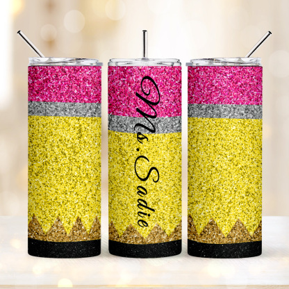 Personalized Glitter Apple 20oz Skinny Tumbler with Straw Back to School Appreciation Gift for Teacher-Blongser