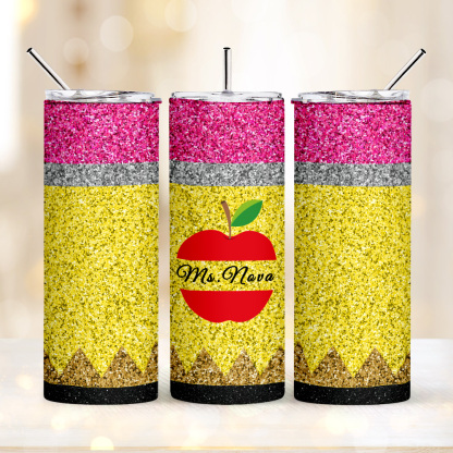 Personalized Glitter Apple 20oz Skinny Tumbler with Straw Back to School Appreciation Gift for Teacher-Blongser