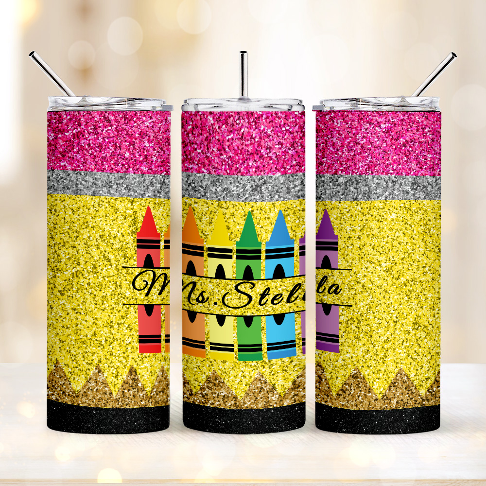 Personalized Glitter Apple 20oz Skinny Tumbler with Straw Back to School Appreciation Gift for Teacher-Blongser