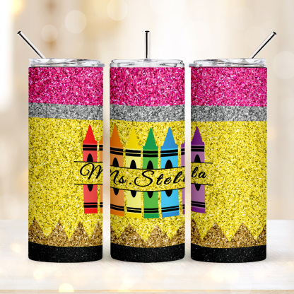 Personalized Glitter Apple 20oz Skinny Tumbler with Straw Back to School Appreciation Gift for Teacher-Blongser