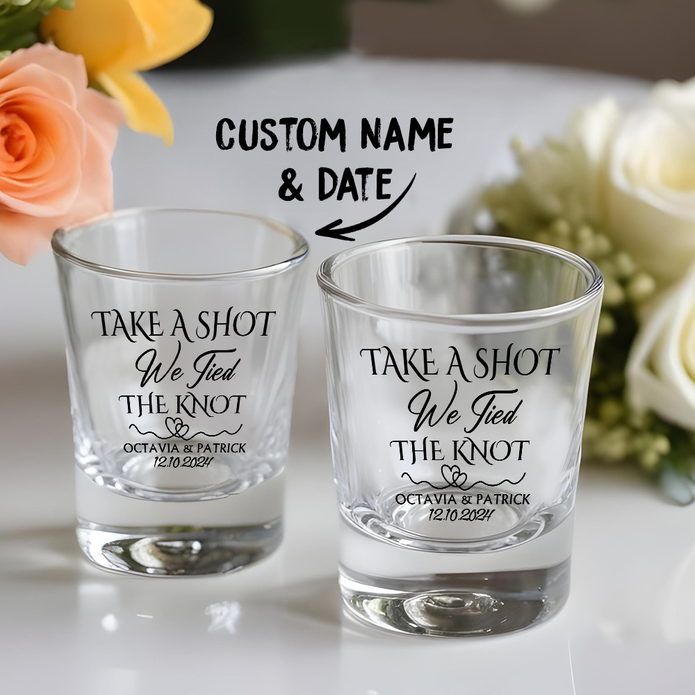 Personalized Take A Shot We Tied the Knot Shot Glasses with Name Set of 2 Bachelor Party Wedding Gift-Blongser