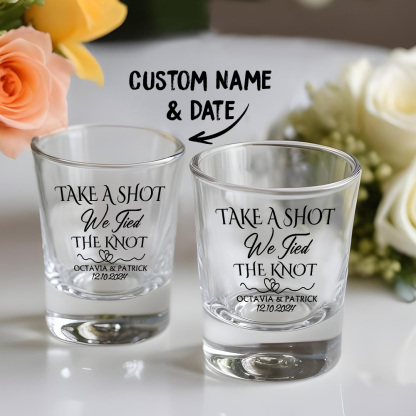 Personalized Take A Shot We Tied the Knot Shot Glasses with Name Set of 2 Bachelor Party Wedding Gift-Blongser