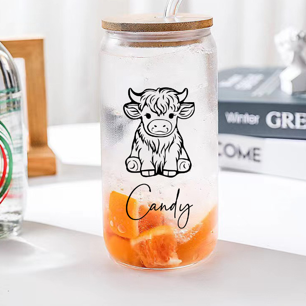 Custom Highland Cow Tumbler with Name Clear Can Glass Gift for Highland Cow Lovers-Blongser