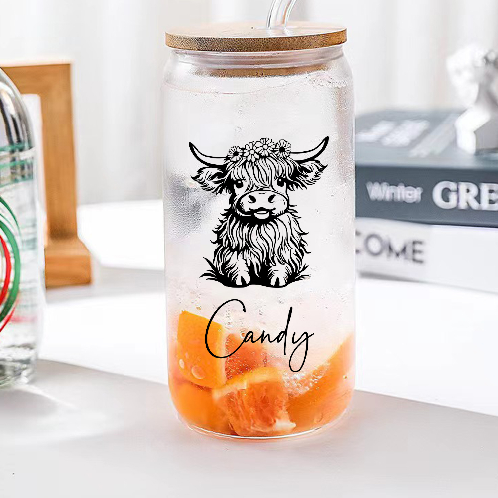 Custom Highland Cow Tumbler with Name Clear Can Glass Gift for Highland Cow Lovers-Blongser