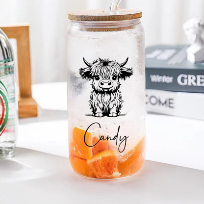 Custom Highland Cow Tumbler with Name Clear Can Glass Gift for Highland Cow Lovers-Blongser