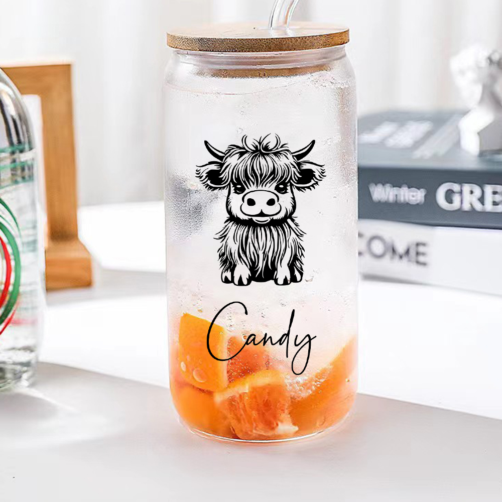 Custom Highland Cow Tumbler with Name Clear Can Glass Gift for Highland Cow Lovers-Blongser