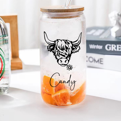 Personalized Highland Cow Tumbler with Name Clear Can Glass Gift for Highland Cow Lovers-Blongser