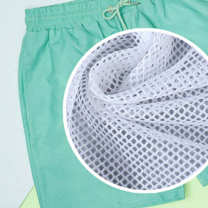 Custom Face Beach Shorts Personalized Swim Ring Green to Blue Gradient Swim Trunks-Blongser