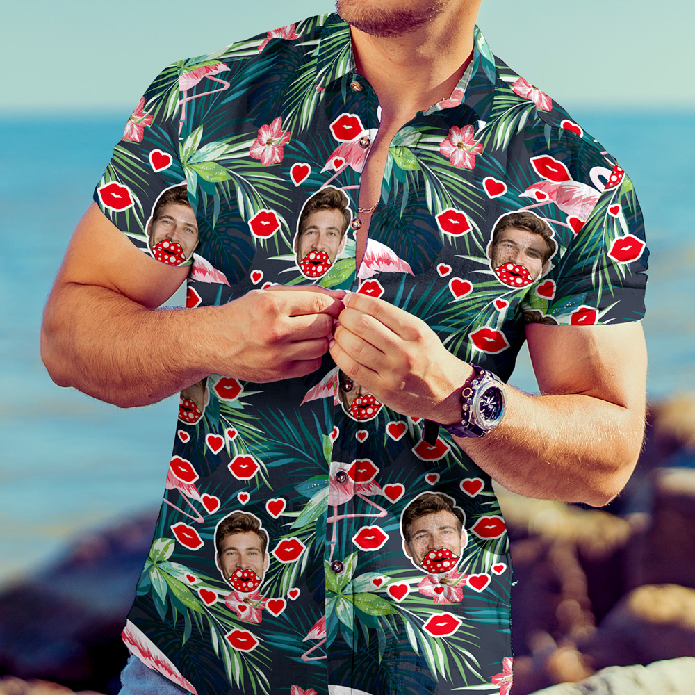 Personalized Hawaiian Shirt Custom Face Flamingo Floral Beach Shirt