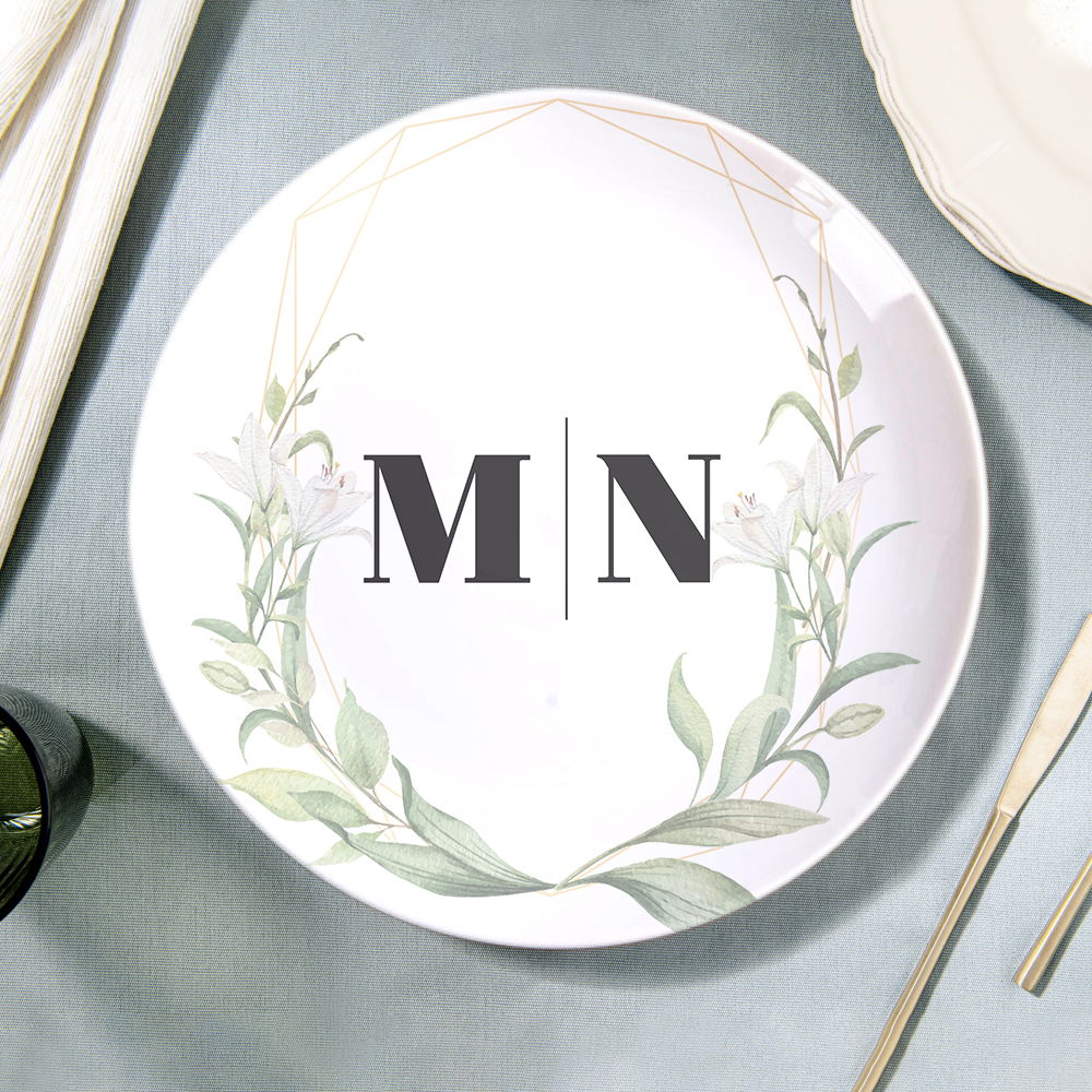 Custom Printed Flower Two Initials Ceramic Dinner Plates-Blongser
