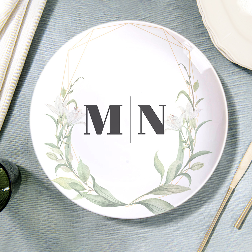 Custom Printed Flower Two Initials Ceramic Dinner Plates-Blongser