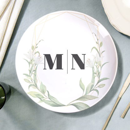 Custom Printed Flower Two Initials Ceramic Dinner Plates-Blongser