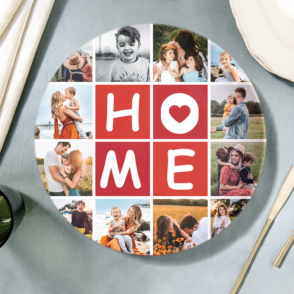 Home Decor Photo Plates Personalised Collage Photo Dinner Plates With 12 Pictures-Blongser