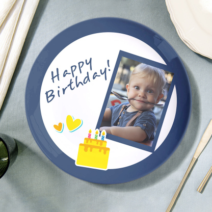 8.1 Inch Custom Photo Happy Birthday Ceramics Dinner Plates For Kids-Blongser