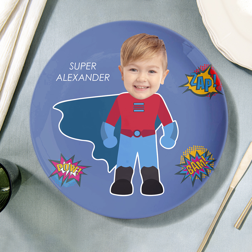 Personalized Face Superman Ceramics Plate Tableware For Kids-Blongser